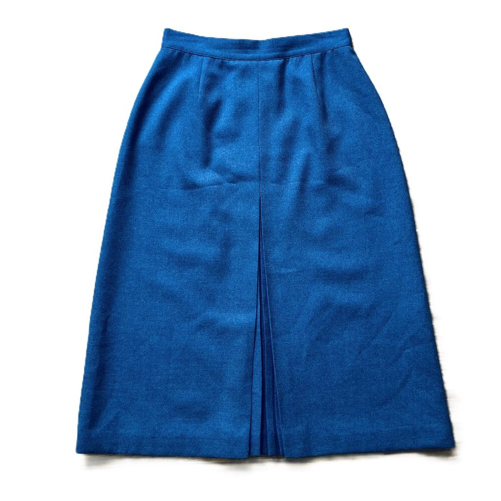 Surrey Classics Blue Midi Skirt Inverted Front Pleat Vintage Made in Canada